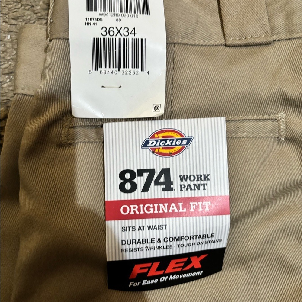 Dickies 874 Work Pants‎ Khaki Original Fit Flex Mens 36x34 New W Tags - Picture 3 of 4